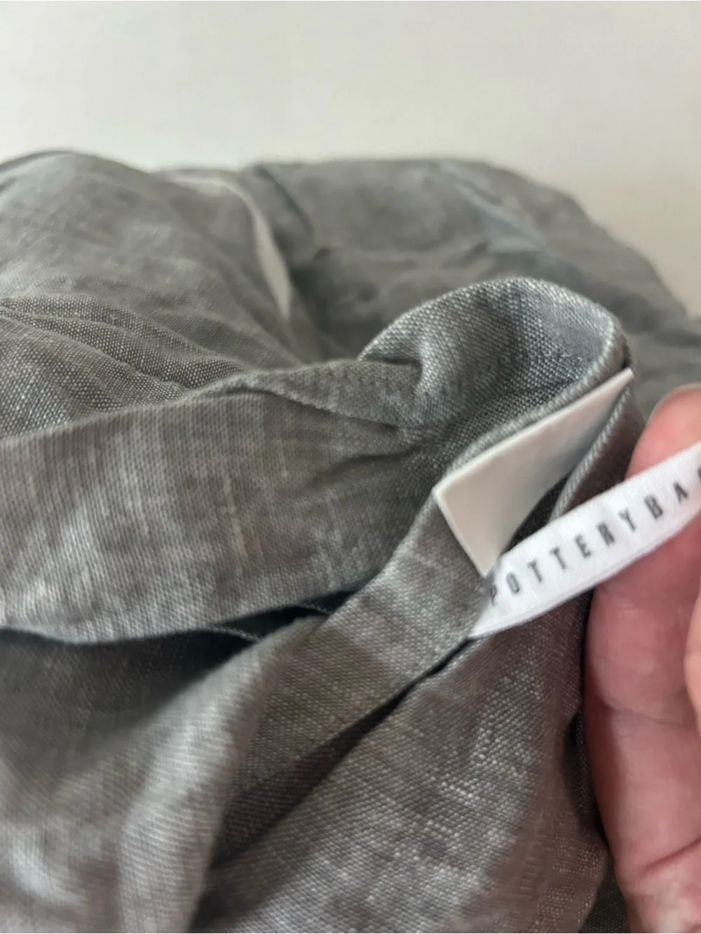 Pottery Barn Belgian Flax Linen Contrast Flange Queen Duvet Cover EUC